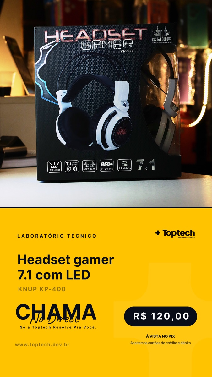 Headset gamer 7.1 com LED Knup