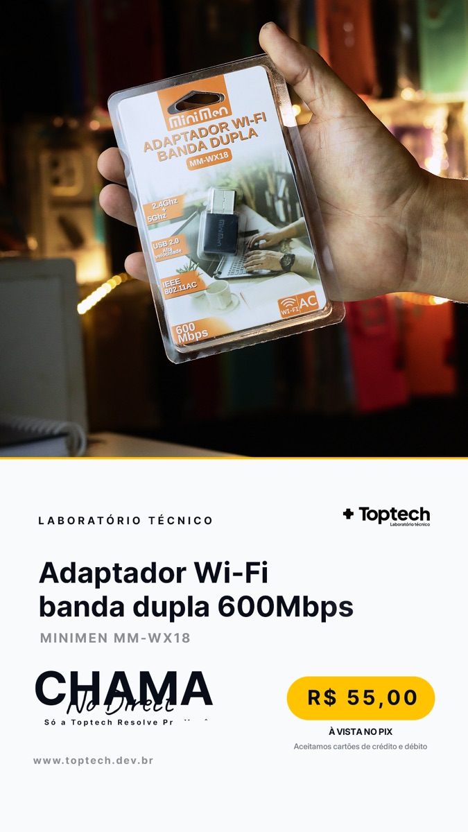 Adaptador Wi-Fi banda dupla 600Mbps Minimen