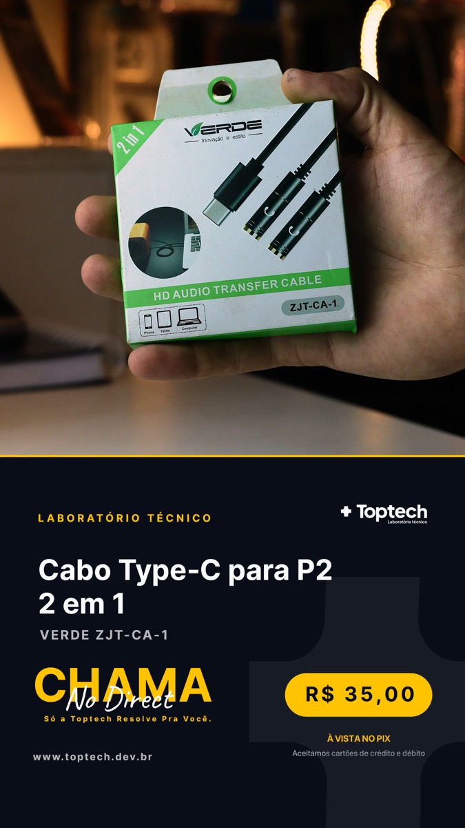 Cabo Type-C para P2 2 em 1 Verde