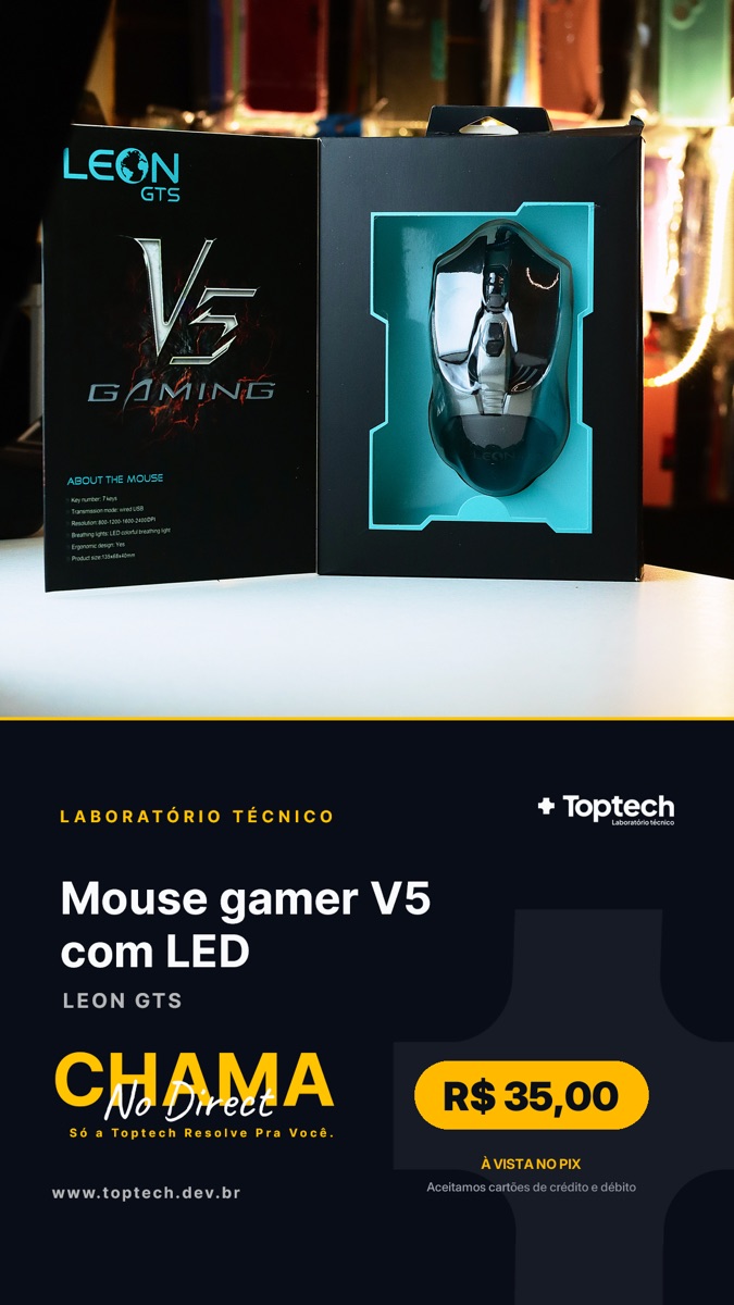 Mouse gamer V5 com LED Leon GTS