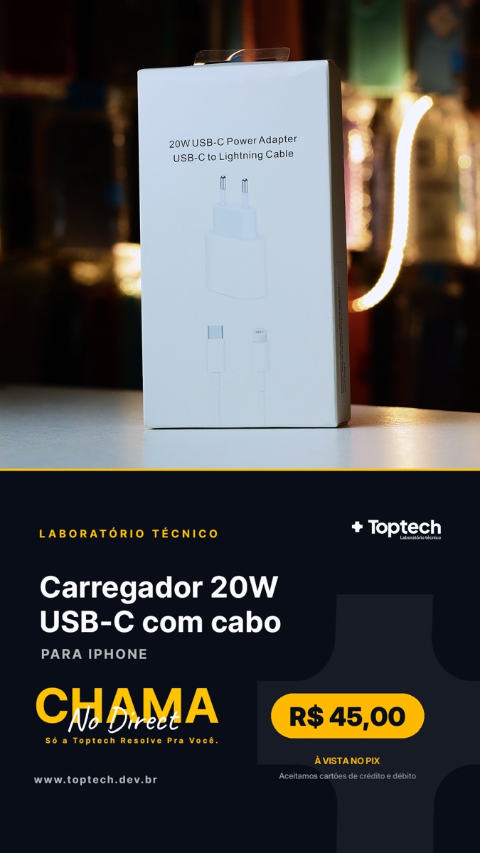 Carregador 20W USB-C com cabo para iPhone