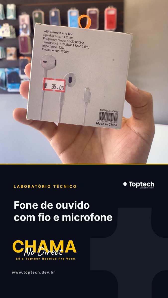Fone de ouvido com fio e microfone